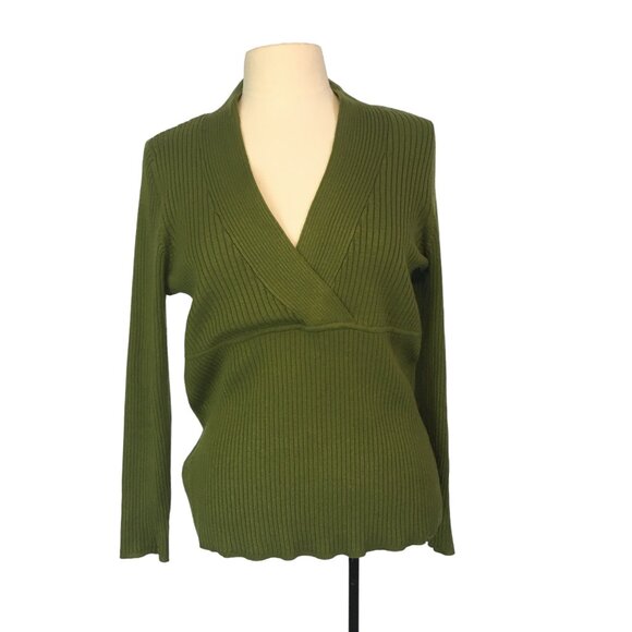 Lane Bryant Sweaters - Lane Bryant Womens Green Ribbed V-Neck Wrap Sweater, criss cross size 14/16